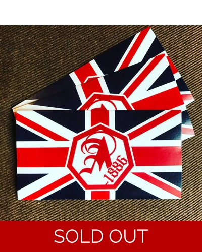 100 x Union Flag Red & Black 5cmx9cm Stickers